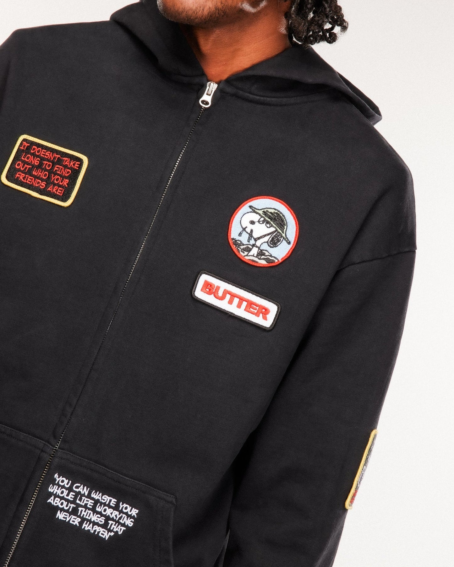 Patches Zip-Thru Hood / Washed Black