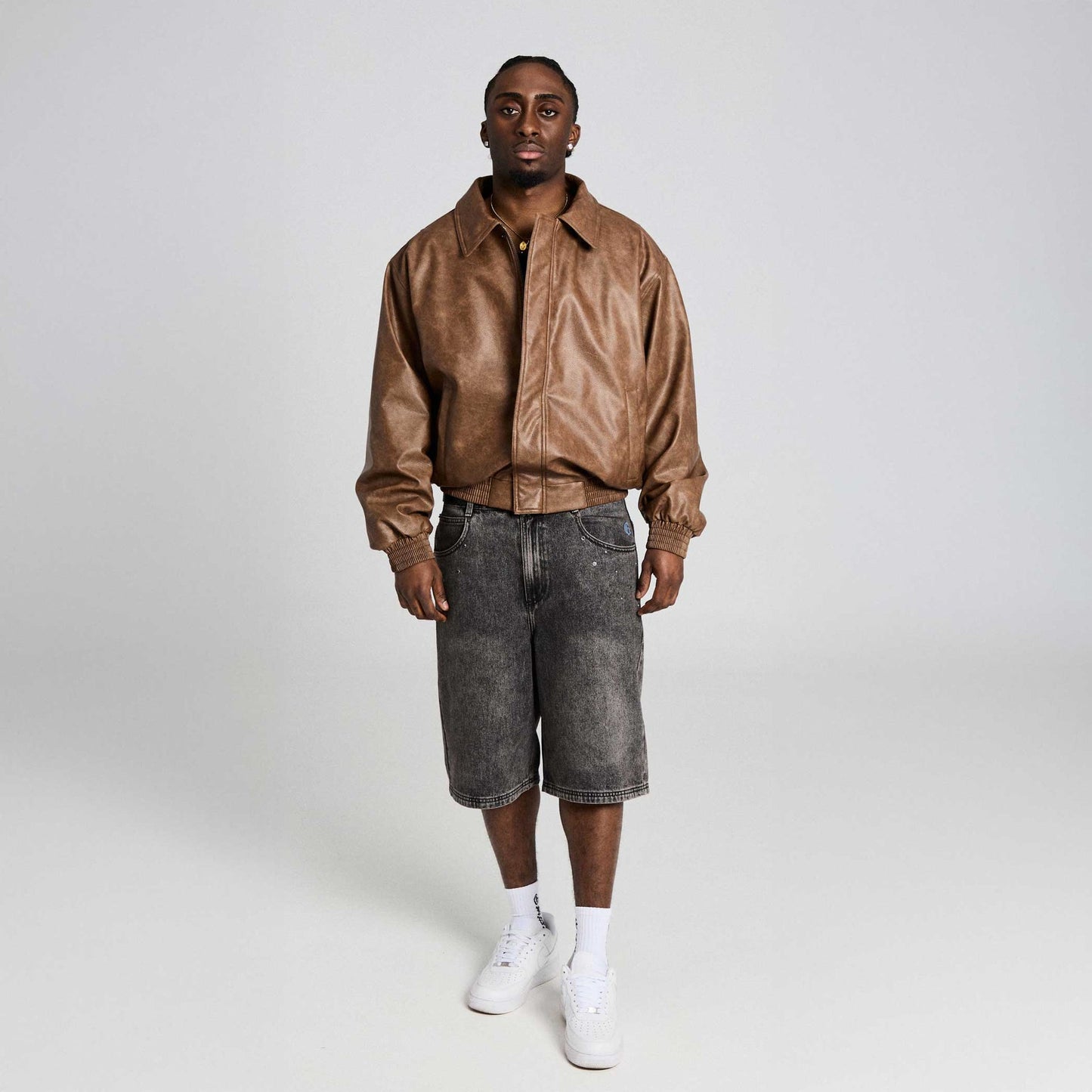 Chief Watcher Pu Leather Bomber Jacket / Brown