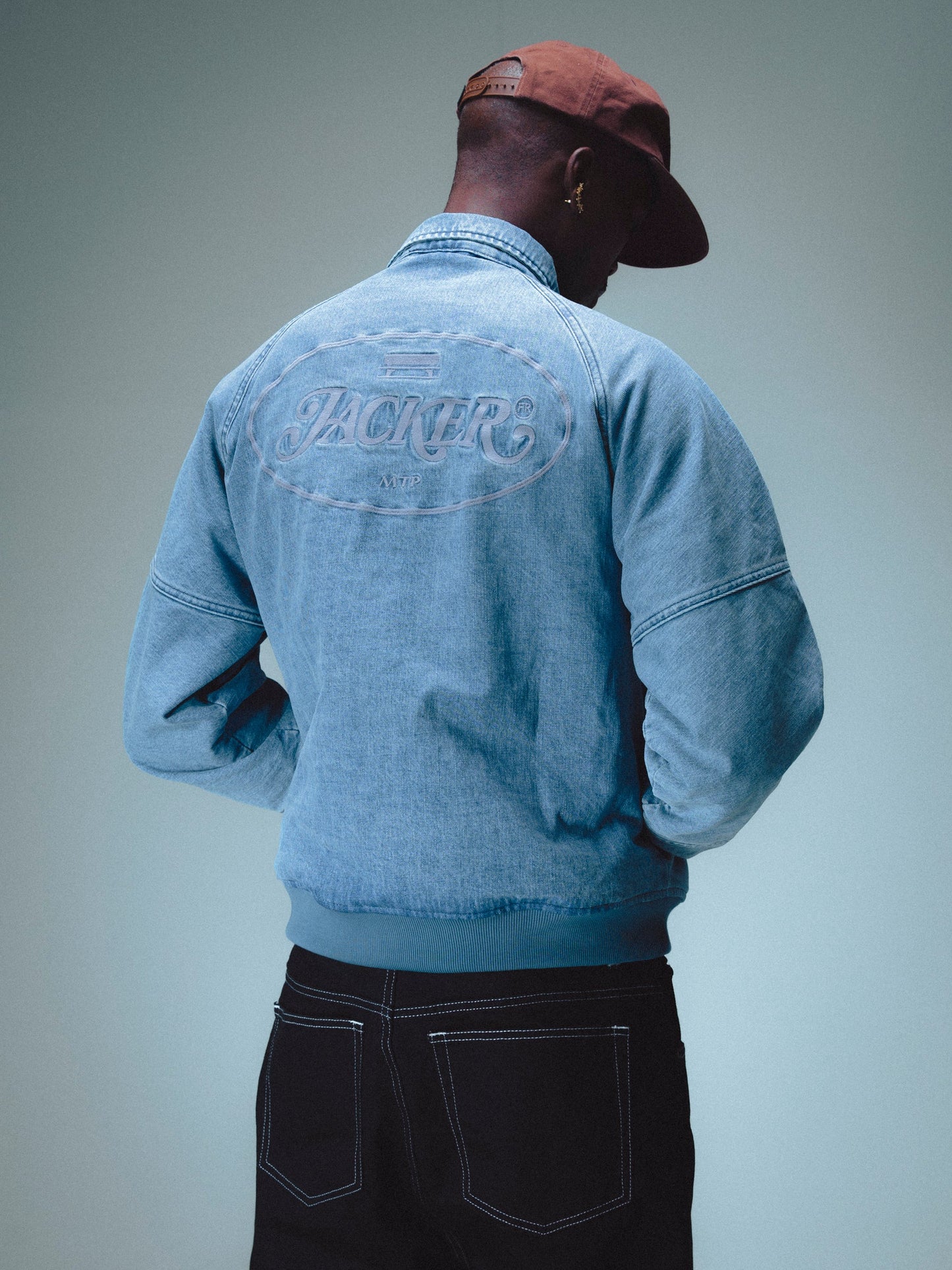 Stamp Dyed Bomber Denim Jacket / Blue