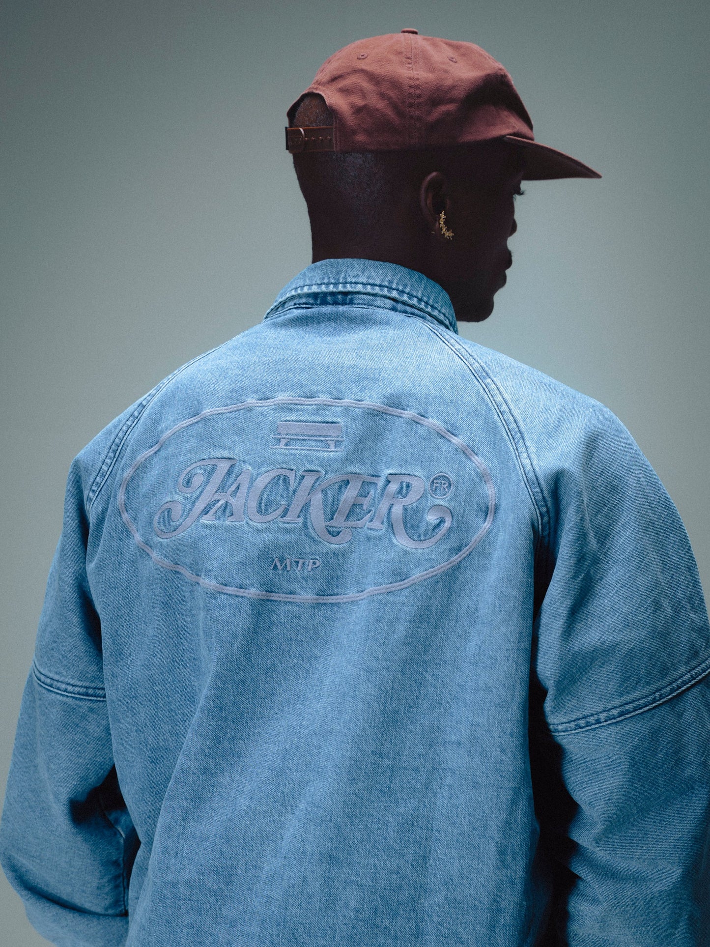 Stamp Dyed Bomber Denim Jacket / Blue
