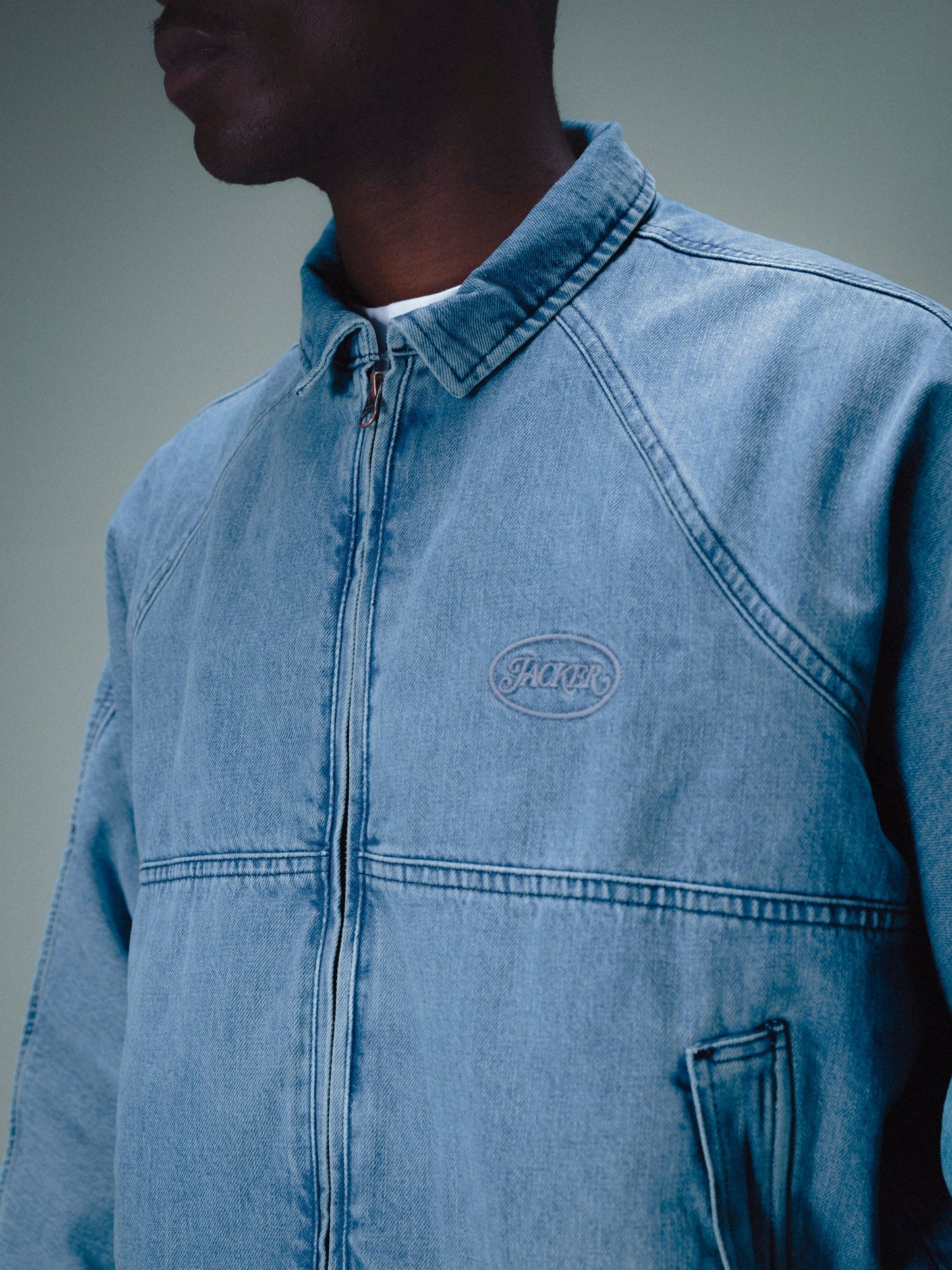 Stamp Dyed Bomber Denim Jacket / Blue