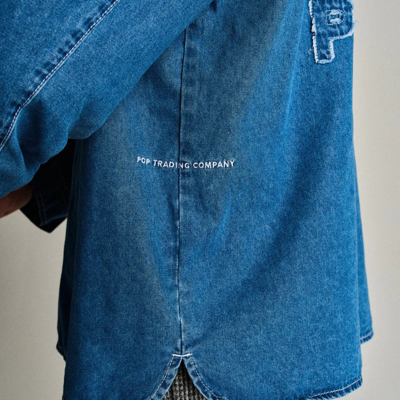 Pop Applique Logo Denim Shirt Rinsed Denim