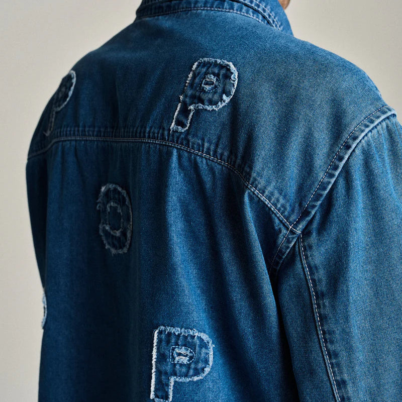 Pop Applique Logo Denim Shirt Rinsed Denim