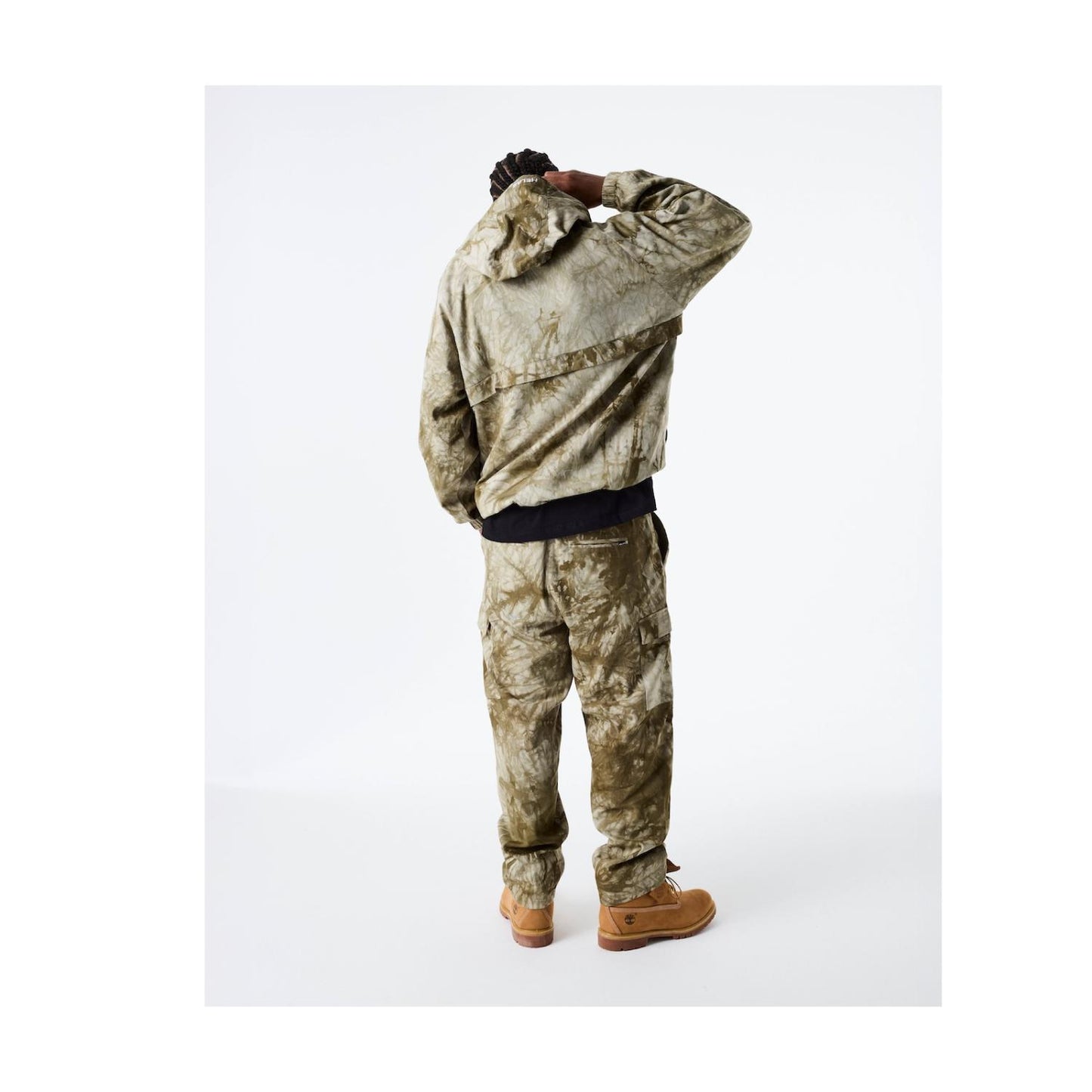 Tie Camo Hooded Quarter Zip Jacket / Beige